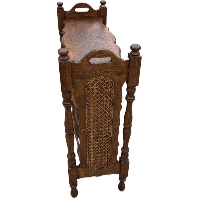 Vintage English Wooden Book Trough With Cane Sides For Sale - Image 10 of 11