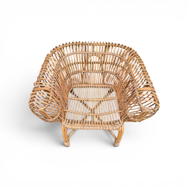 Boho Chic Late 20th Century Attributed to Franco Albini Italian Pencil Reed Rattan Chair For Sale - Image 3 of 16