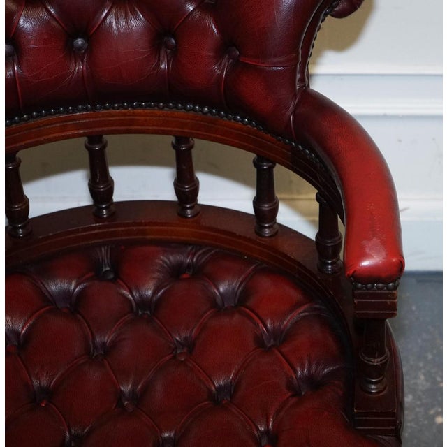 Gold Burgundy Chesterfield Leather Captains Swivel Desk Chair, 1950s For Sale - Image 8 of 14