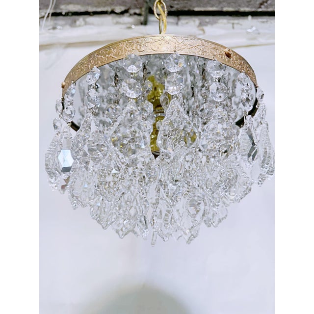 Vintage Crystal Chandelier With French Pendalogue Crystal Prisms For Sale - Image 4 of 9