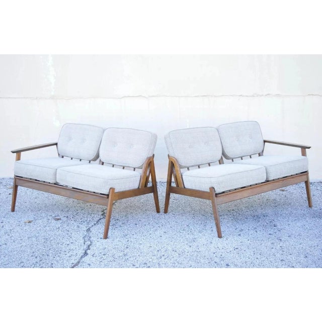 Mid 20th Century Mid Century Modern Sculpted Walnut Two Part Four Seat Sectional Sofa - 2 Pieces For Sale - Image 4 of 12