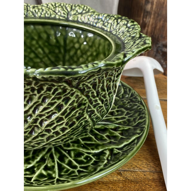 Forest Green Large Earthenware Tureen in the shape of Cabbage Leaves, 1970s For Sale - Image 8 of 18