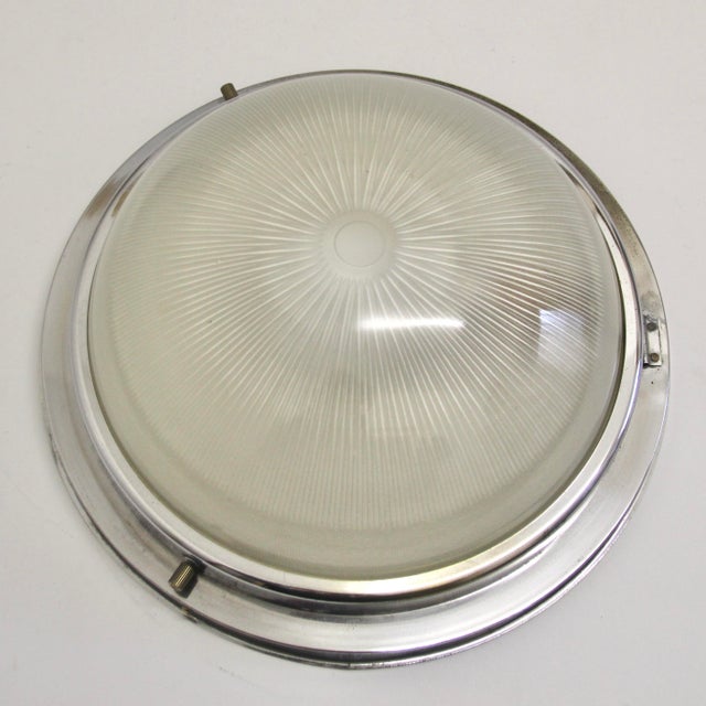 Exceptional ceiling or wall light – plafonière by holophane, france. star-shaped, grooved glass shade. chrome frame to...