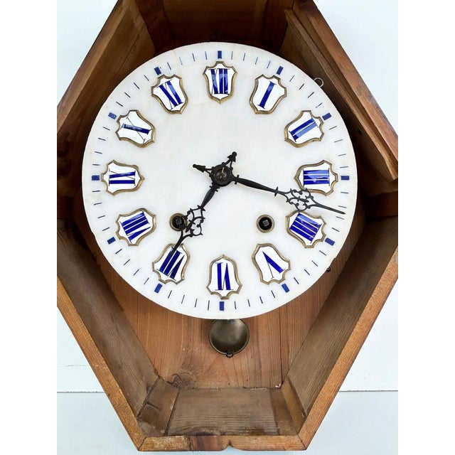 Paint 19th Century French Napoleon III Wall Clock, Enamel Face and Wood Marquetry For Sale - Image 7 of 10