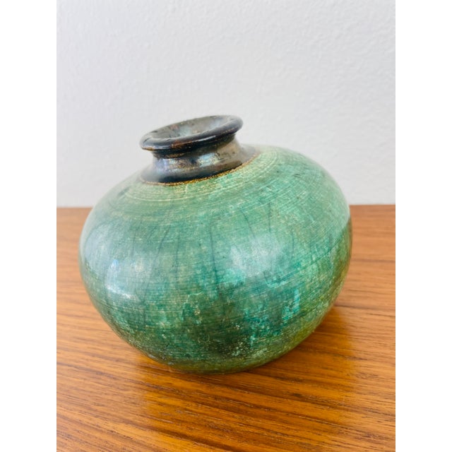 1970s Vintage 1970s Handmade Stoneware Studio Pottery Green Vase For Sale - Image 5 of 9