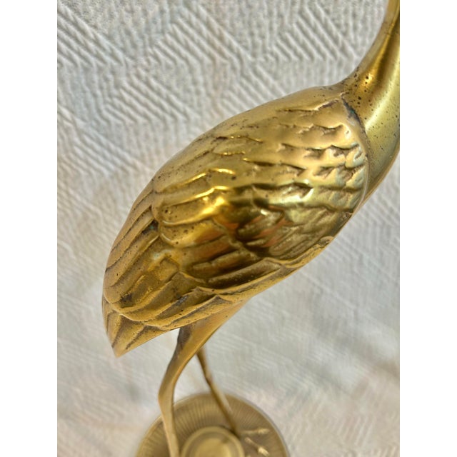 Brass Mid 20th Century Hollywood Regency Chinoiserie Brass Crane Sculptures - A Pair For Sale - Image 8 of 11