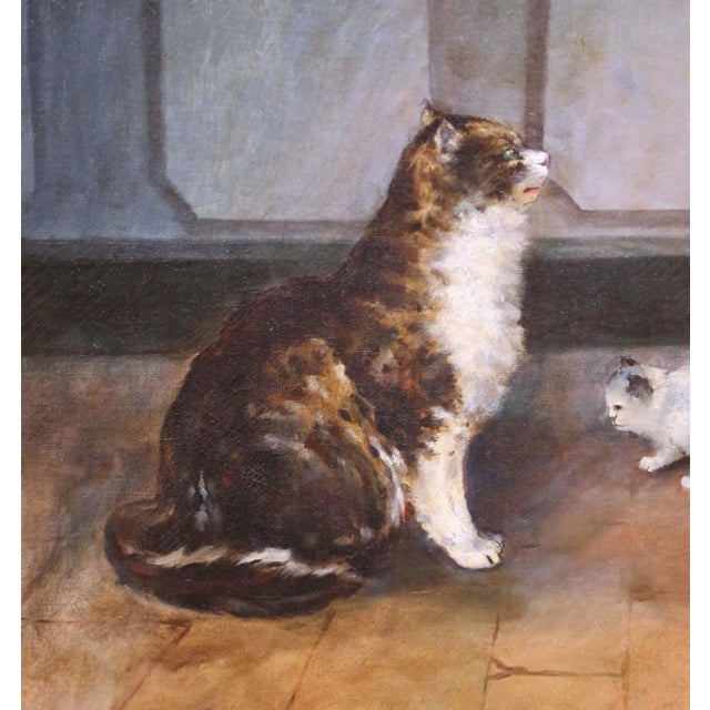Wood Pair of 19th Century French Pendant Cat Oil on Canvas Paintings Signed A. Pernot For Sale - Image 7 of 18