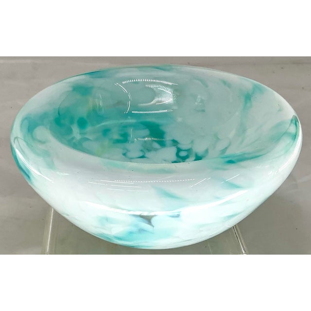 Teal Unusual Double Walled Art Glass Bowl by J.P.Holmes for Chatham Glass Co. For Sale - Image 8 of 12