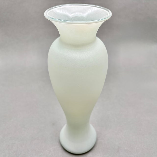 Mid 20th Century Vintage Mid-Century Pale Jade Green Frosted Satin Glass Vase For Sale - Image 5 of 8