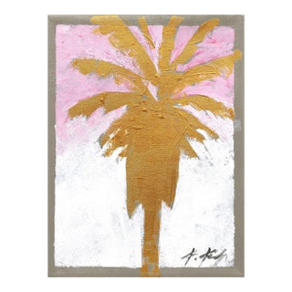 Touched by Gold - Original Pink Sky Gold Palm Tree Artwork by Kathleen Keifer For Sale