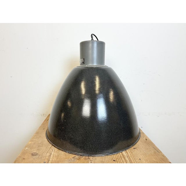 Large Industrial Dark Grey Enamel Factory Lamp from Elektrosvit, 1960s For Sale - Image 11 of 18