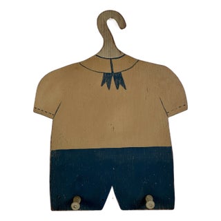 Mid 20th Century Primitive Nautical Theme Child's Wooden Double Hook Coat Rack For Sale