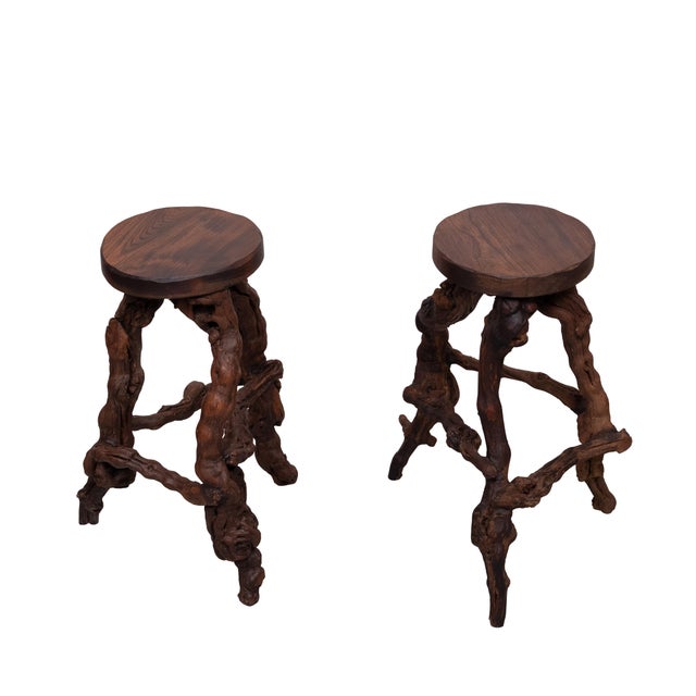 Mid-20th century French grapevine and Elm Wood bow-front wine tasting bar, the curved counter top supported by sculptural...