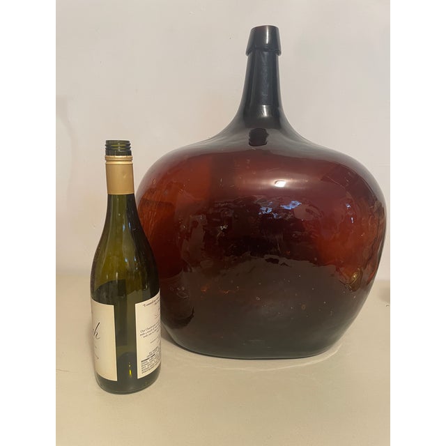 Early 20th Century French Demijohn Wine Bottle Jug Handblown Amber Brown Glass 18" For Sale - Image 10 of 12