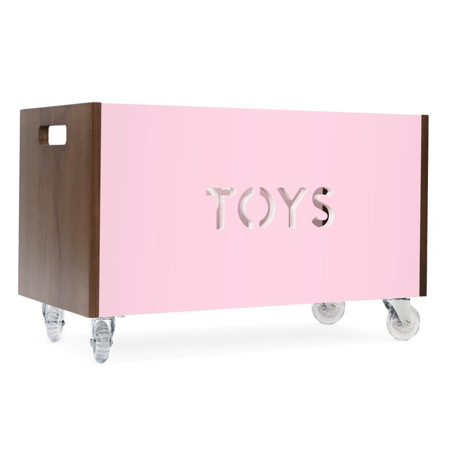 Nico & Yeye Toy Box Chest on Casters Walnut Wood Veneer Pink Chairish