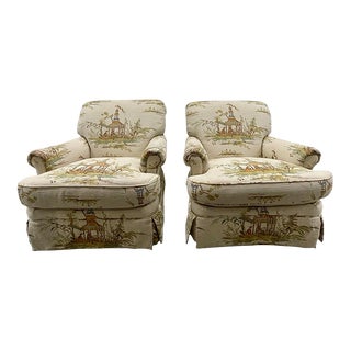 Early 21st Century Chinoiserie Swivel Accent Chairs- a Pair For Sale