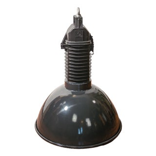HDK Black Enamel and Black Cast Aluminum Factory Pendant Light from Philips, Holland, 1950s For Sale