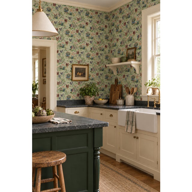 Not Yet Made - Made To Order Cluckingham Farm Toile Grasscloth Wallpaper by House Party | Green Grass | 6 Yards For Sale - Image 5 of 12