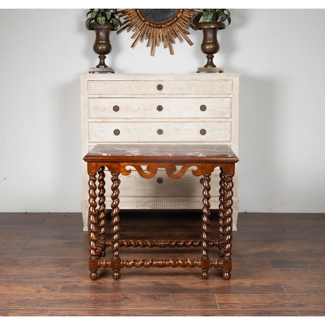 English 1850s Barley Twist Mahogany Console Table with Red Marble Top For Sale In Atlanta - Image 6 of 12