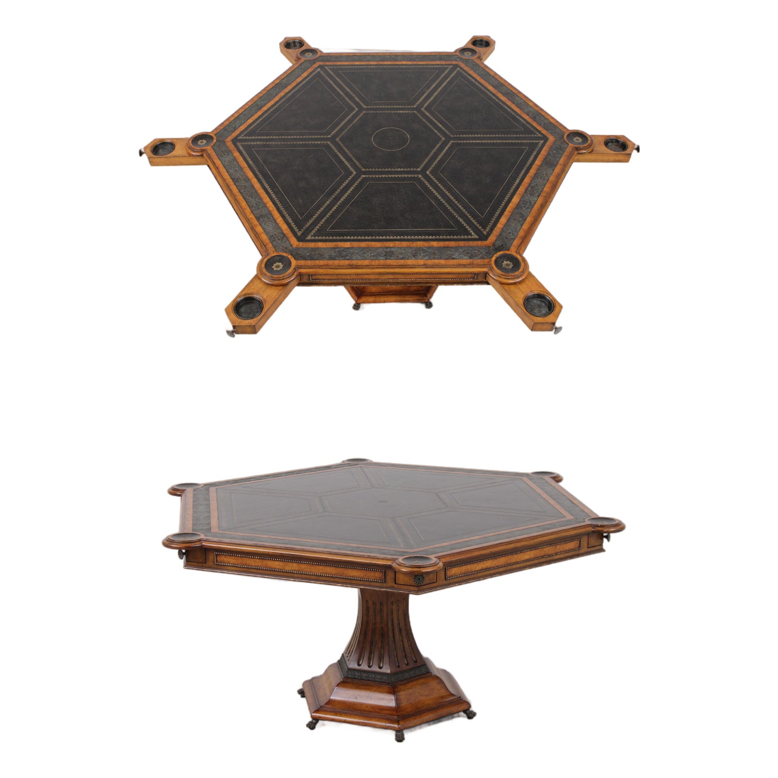 Maitland Smith Large Walnut Leather Top Game Table | Chairish