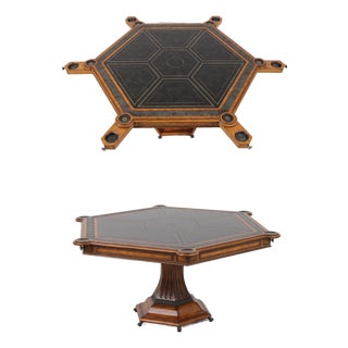 Maitland Smith Large Walnut Leather Top Game Table For Sale