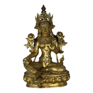 Antique Gilded Bronze Green Tara Statue