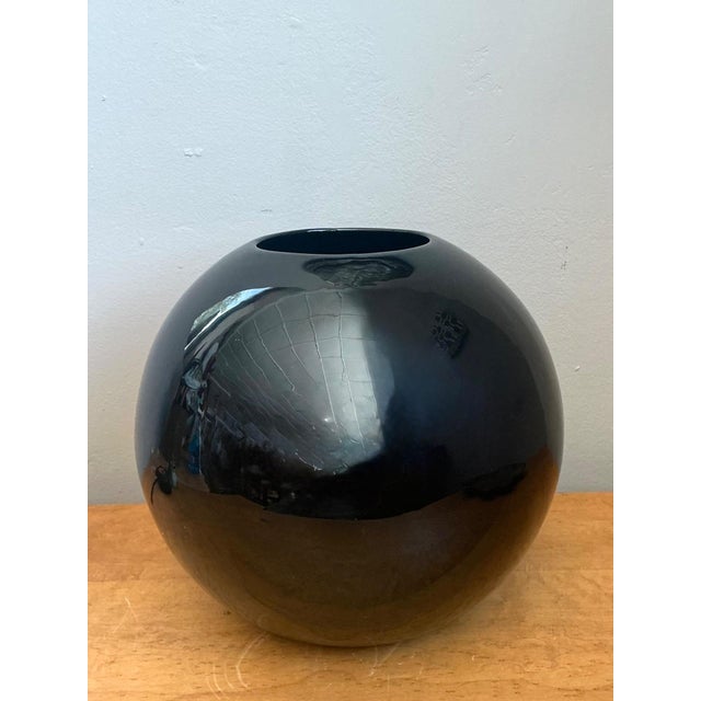 Black Vintage Black Ceramic Sphere Vase For Sale - Image 8 of 18
