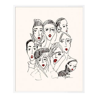 Red Lip Panic by Carly Kuhn in White Frame, Large Art Print For Sale
