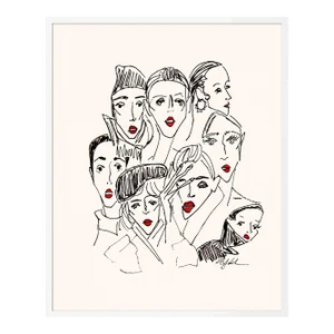 Red Lip Panic by Carly Kuhn in White Frame, Large Art Print