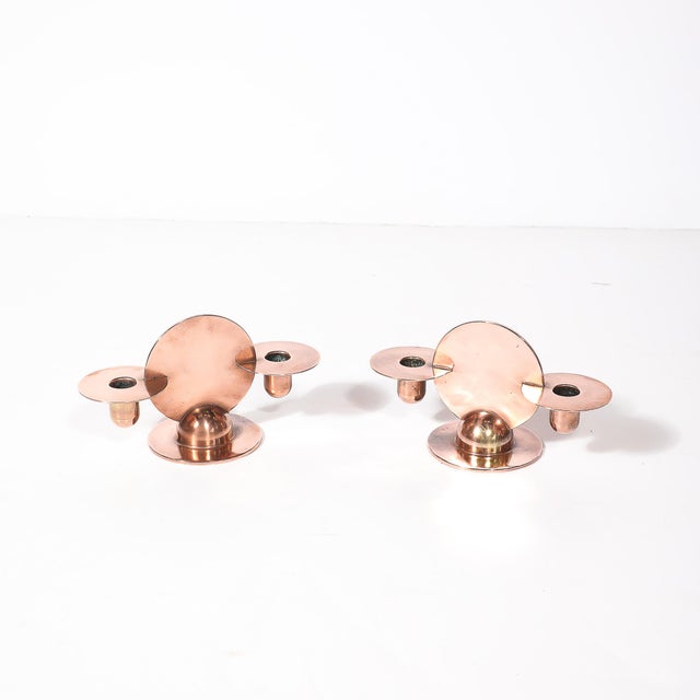 Art Deco Pair of Art Deco Copper Candlestick Holders by Walter Von Nessen Signed Chase For Sale - Image 3 of 17