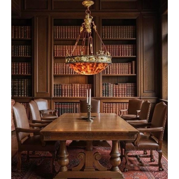 Metal 1980s Authentic Maitland-Smith Ornate Brass and Iron Empire Style Chandelier With a Penshell Inlaid Bowl For Sale - Image 7 of 17
