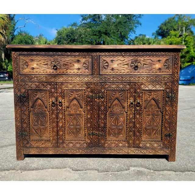 Brown Handmade Moroccan Berber‑Style Wooden Sideboard For Sale - Image 4 of 8