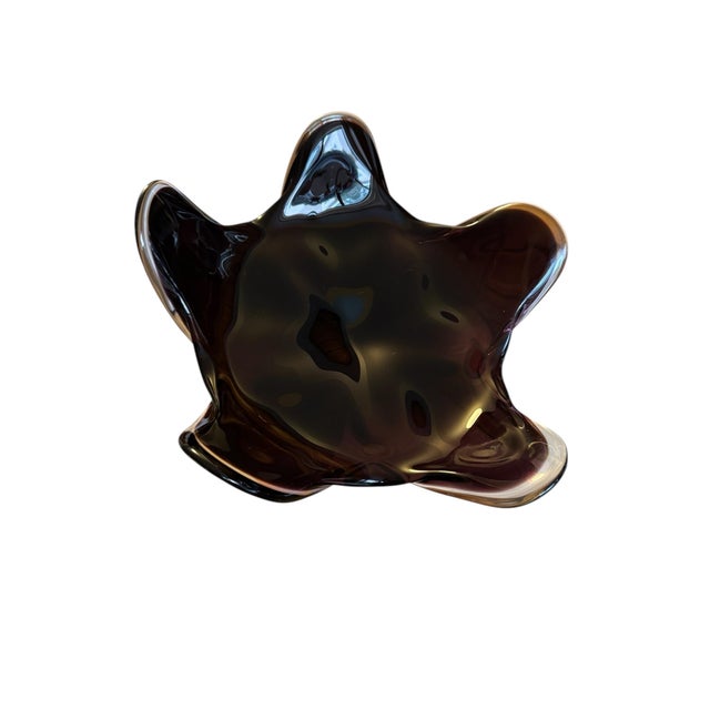 Mid 20th Century Josef Hospodka Chribska Glassworks, Czech Purple Flower Footed Glass Dish For Sale - Image 12 of 17