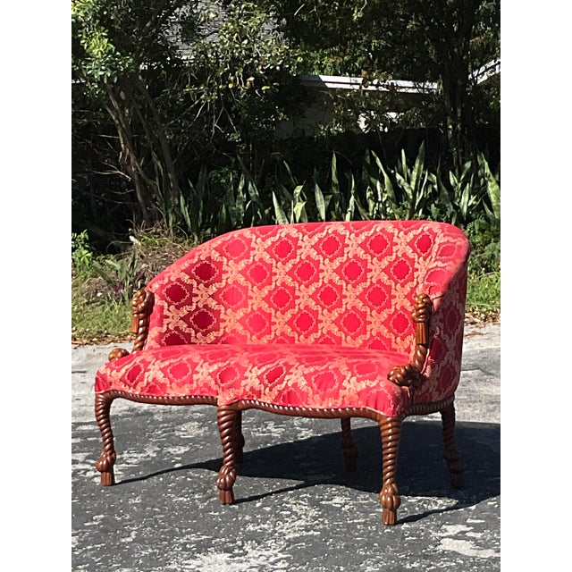 Add a touch of regal elegance to your space with this stunning vintage Regency knot and rope settee. Featuring an...