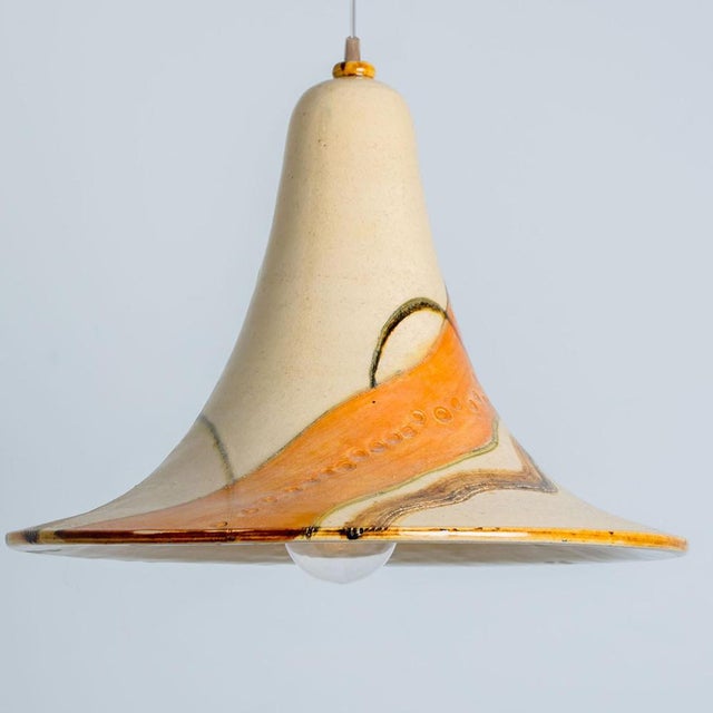 Ceramic Cone Beige Orange Ceramic Pendant Light, 1970 For Sale - Image 7 of 15