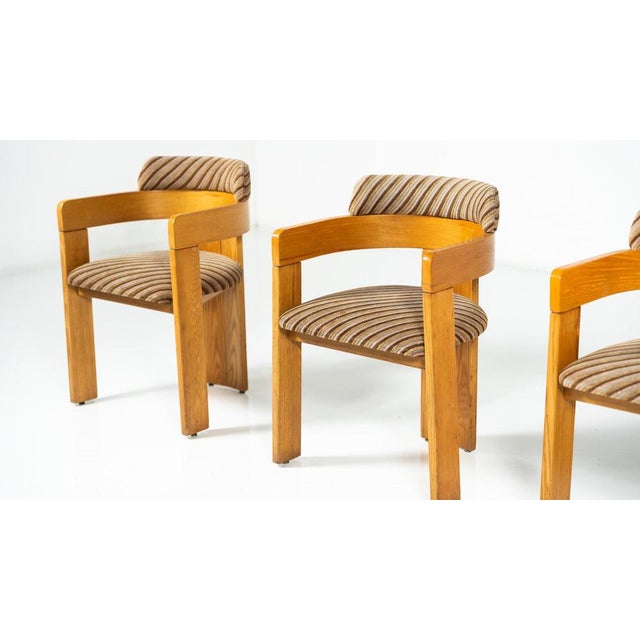Set of 4 Armchairs, Wood and Fabric, Italy, 1970s