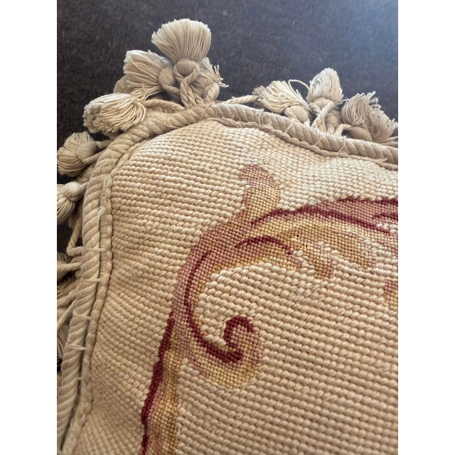 Late 20th Century ‘French Aubusson-Style’ Tapestry Cushion, Pillow, Wool Petit Point Needlepoint Botanical Design, Solid Cotton Velvet Zippered Back by Chelsea Textiles For Sale - Image 5 of 12