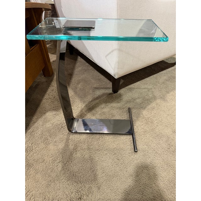 DIA - Design Institute America Attributed Dia Vintage Brushed Nickel and Glass Top Side Table For Sale - Image 4 of 5