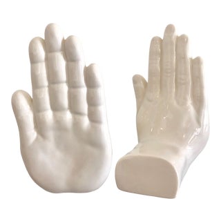 1960s Vintage German White Ceramic Hands Sculpture Bookends - a Pair For Sale