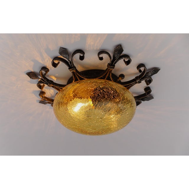 Vintage German Iron Glass Flush Mount, 1960s For Sale - Image 4 of 12