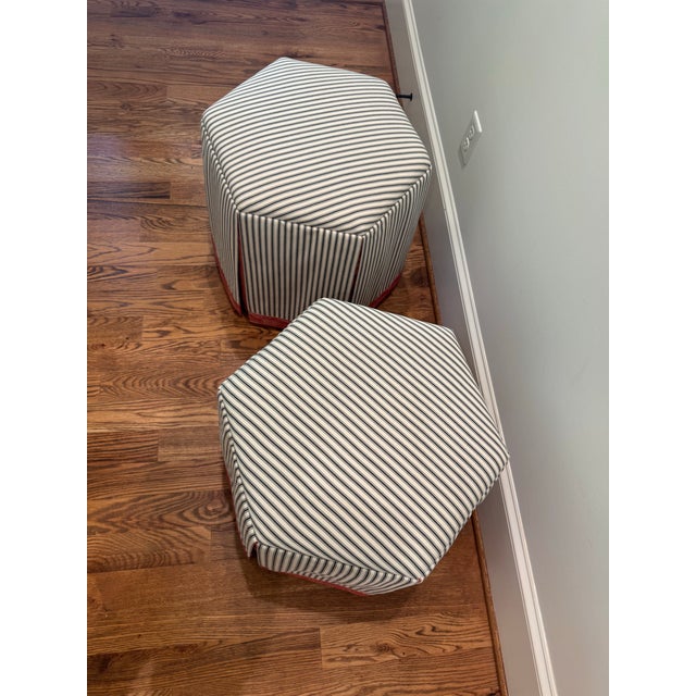 French Lee Industries 8621-00 French Ticking Ottoman- Set of 2 For Sale - Image 3 of 12