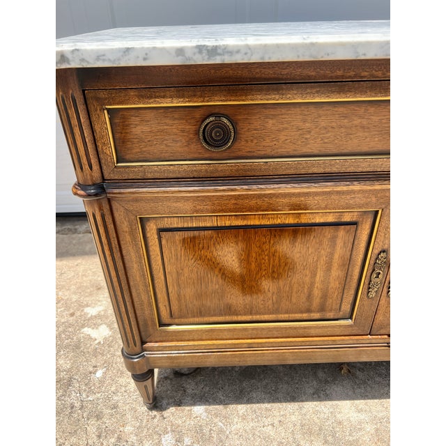 French French 19th Century Louis XVI Walnut Carrara Marble Top Two Door Buffet For Sale - Image 3 of 12