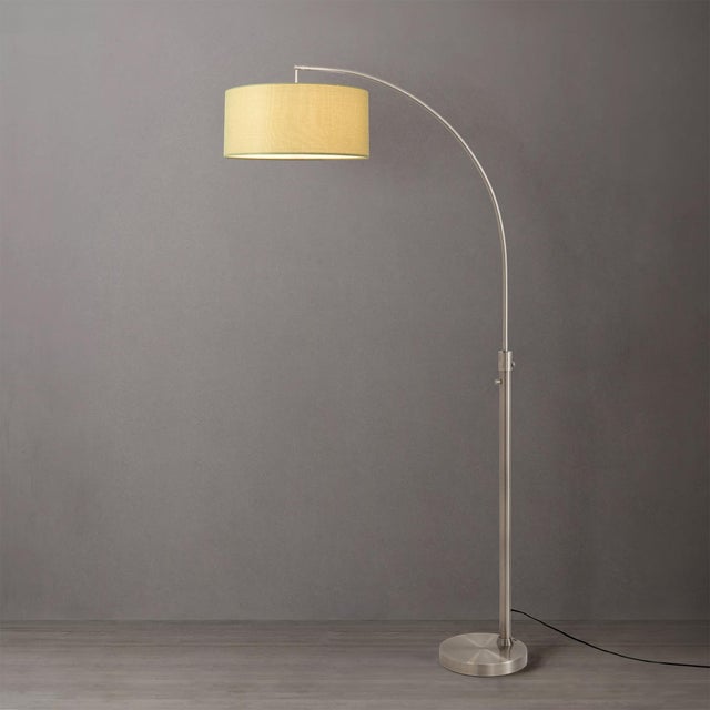Nova Float Chairside Arc Lamp 75" H - Satin Nickel Body, Avocado Linen Drum Shade, Dimmable, Bulb Included For Sale - Image 4 of 8