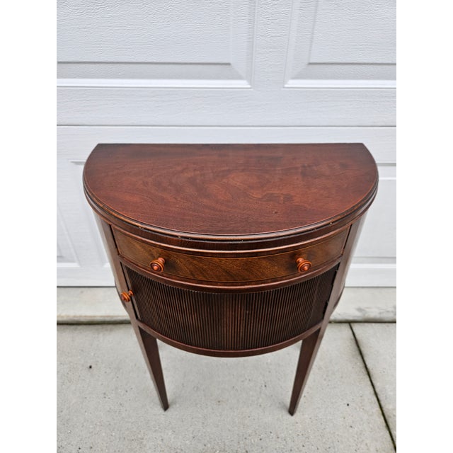Wood Baker Furniture Mahogany Demilune Side Table Nightstand For Sale - Image 7 of 17