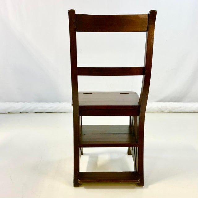 1970s Vintage English Hollywood Regency Arts & Crafts Library Steps Convertible Chair - 3 Step For Sale - Image 11 of 17
