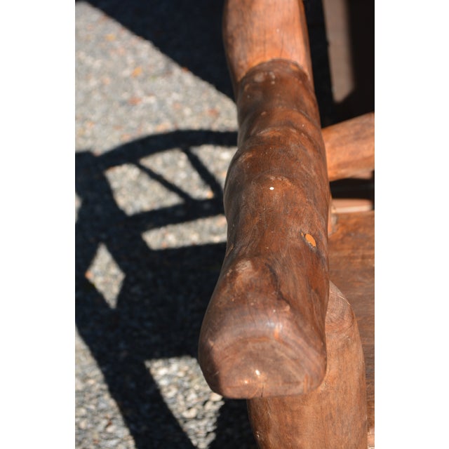 Folk Art Handcrafted Unique Rustic Log Solid Wood Bench Seat / Wide Chair For Sale - Image 9 of 18