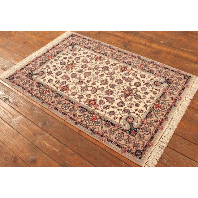 Middle Eastern Hand-Knotted Rug in Natural Wool & Silk For Sale - Image 5 of 11