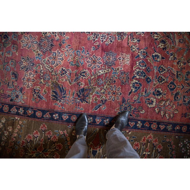 :: Unusual size, scale, proportion and color combination in this ultra-wide border Mohajeran sarouk with an abundance of...