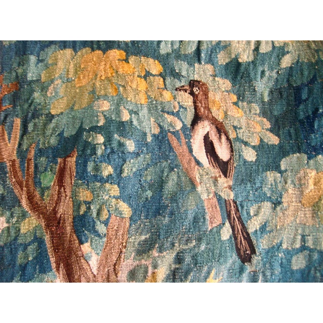 Green French Aubusson Tapestry Verdure Two Magpies in a Tree 18 Century For Sale - Image 8 of 12