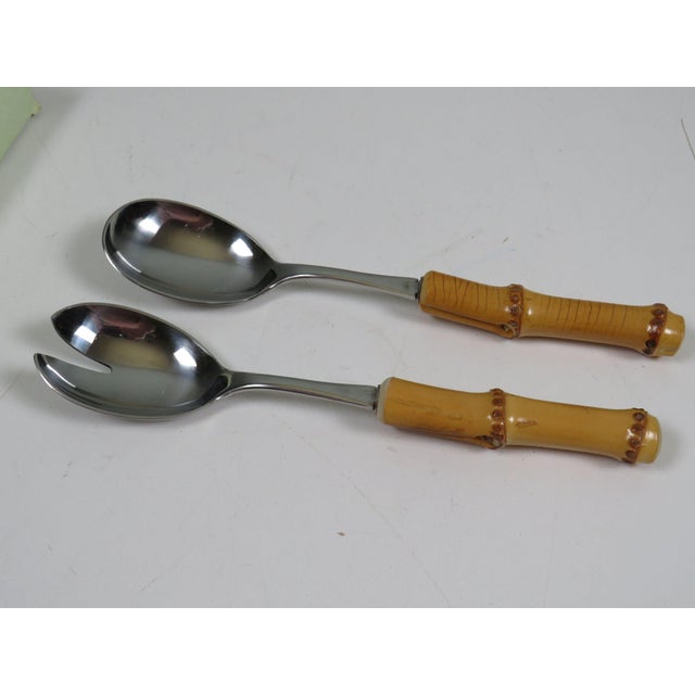 Mid-Century German Bamboo and Stainless Steel Salad Serving Set from Solingen, 1960s For Sale - Image 6 of 11